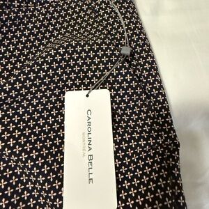 Carolina Belle Montreal Navy Cream Geometric Print Pants Button Zip NWT Size 12